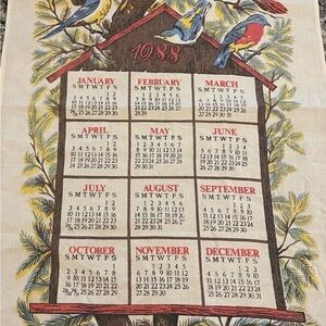 1988 Birdhouse Calendar Print Tea Towel